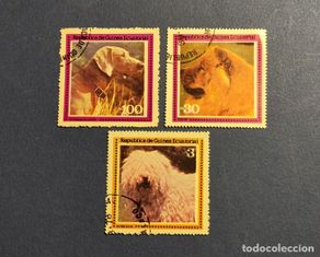 Briefmarken: GUINEA ECUATORIAL - RAZAS DE PERROS - WEINMARANER, CHOW, KOMODOR - 3 VALORES.